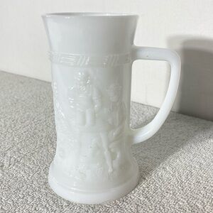 Vintage Federal Glass Milk Glass Beer Stein Mug Tavern Scene